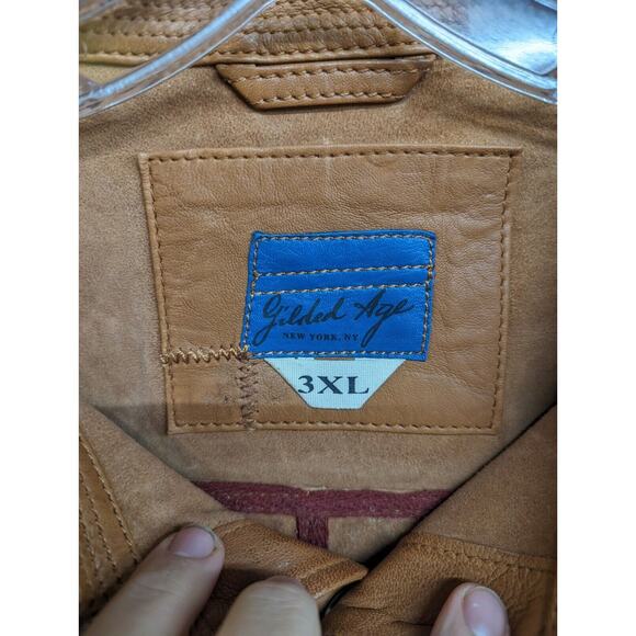 Gilded Age Mens Leather Jacket Amber Brown Size 100% Sheep Hide Size 3XL - Picture 6 of 9